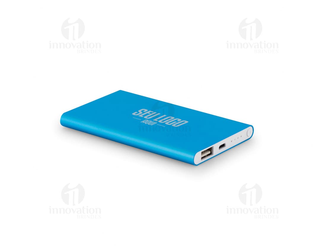 Power Bank slim 4400mAh alumínio, carregador portátil para dispositivos eletrônicos.