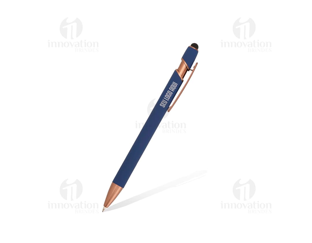 Caneta Metal Touch em tons de marrom e preto, ideal para escrita e desenho. O objeto possui um design elegante e luxuoso, sendo um instrumento de escrita indispensável para escritórios e escolas.