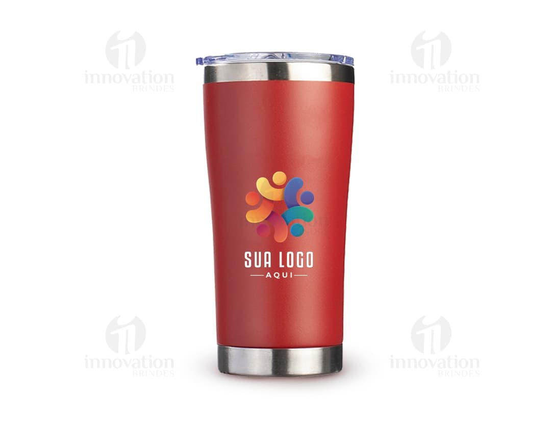 Copo térmico de 550ml em metal prateado, com tampa e parede dupla para manter a bebida quente ou fria por mais tempo. Design clean e moderno, ideal para bebidas como café, chá ou água.