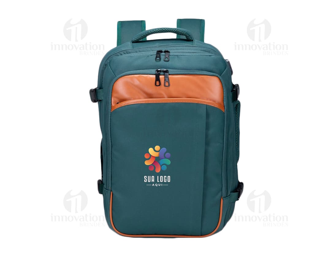 Mochila expansível em nylon preto, equipada com alças de couro e zíperes modernos. Possui um único compartimento de 29 litros de capacidade, ideal para viagens, esportes e atividades ao ar livre. A mochila apresenta um design elegante e casual, adequado para homens de negócios e estudantes.