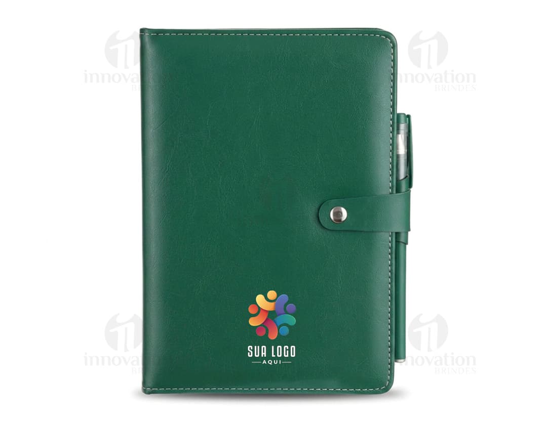 CADERNO DE COURO SINTÉTICO C CANETA