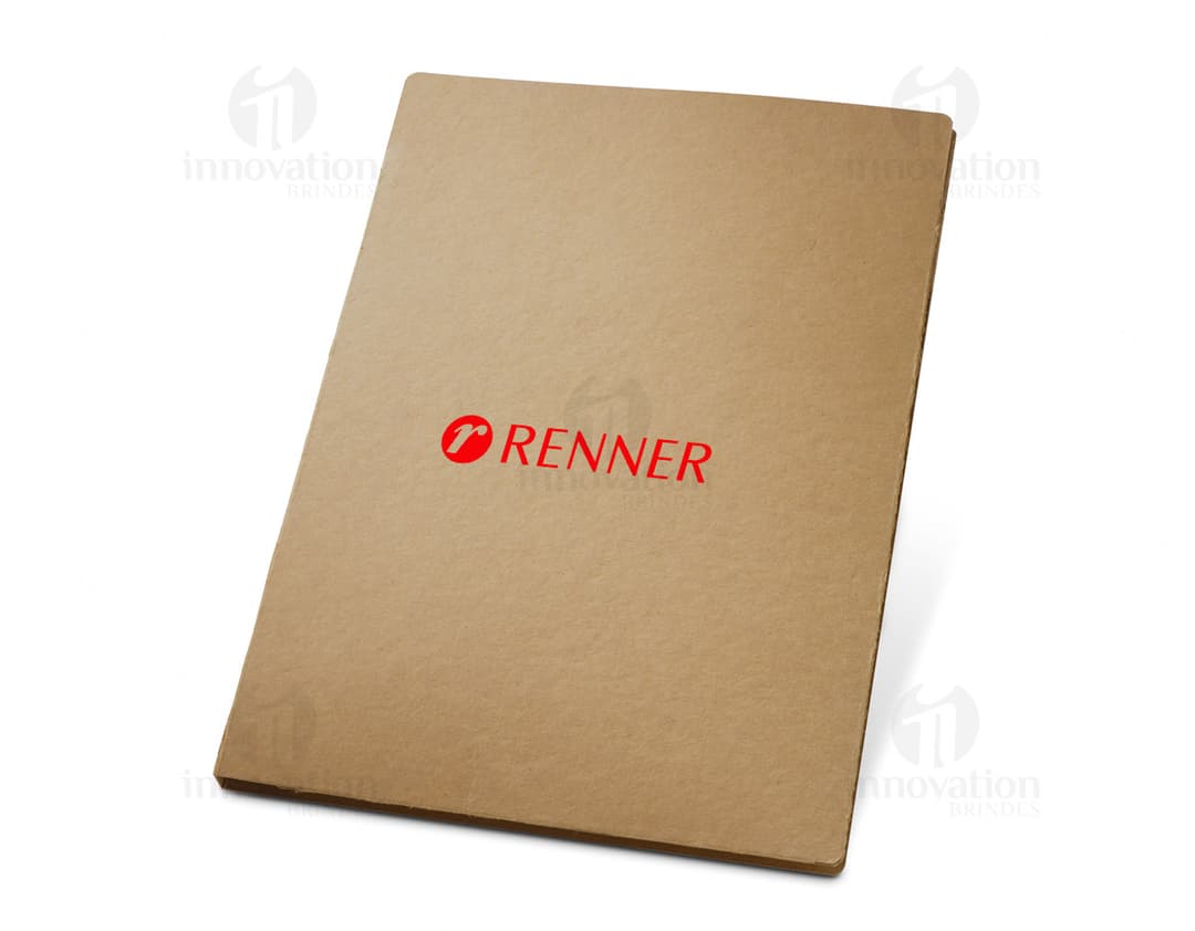 Foto de uma pasta A4 vazia de papel marrom antigo com espaço para anotações e lembretes. Design vintage com textura desgastada.