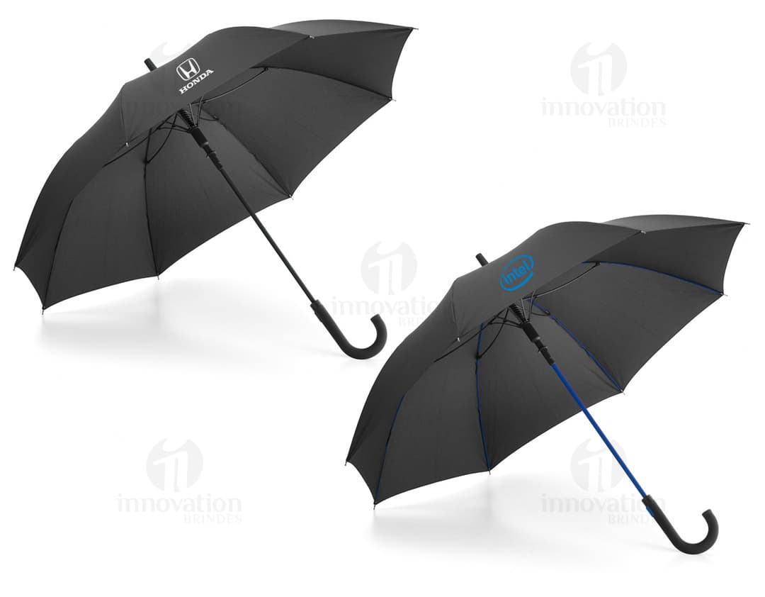 Guarda chuva preto resistente em nylon, ideal para proteção em dias chuvosos. Design fashion e seguro, perfeito para o outono. Compre já o seu!