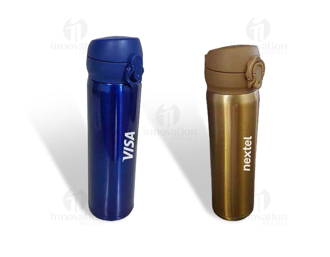 Garrafa Térmica 480ml: Mantenha sua bebida favorita quente ou gelada por horas! Design moderno em metal, ideal para viagens, trabalho ou passeios. Com tampa e higiênico bico de silicone. Garanta já a sua!