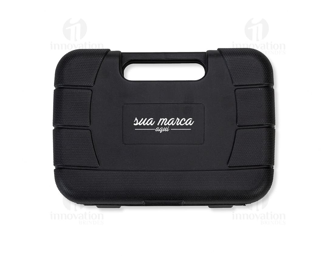 Kit ferramenta 8 peças: um conjunto moderno e prático para o seu negócio. Equipamento de negócios eletrônico em couro preto com fechadura. Ideal para armazenamento e transporte de dados com segurança. Compatível com diversos dispositivos eletrônicos. Adquira já o seu!