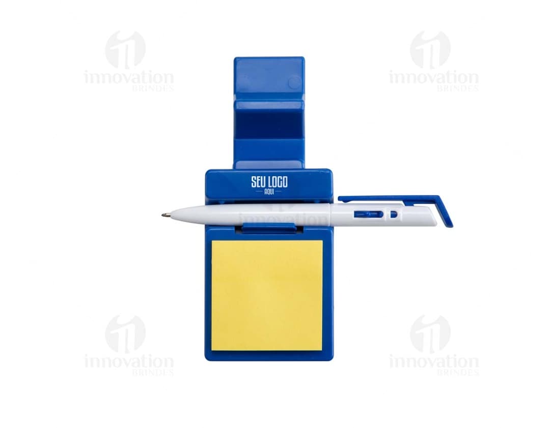 Imagem de um suporte para celular com bloco, ideal para facilitar a visualização do aparelho enquanto trabalha ou estuda.