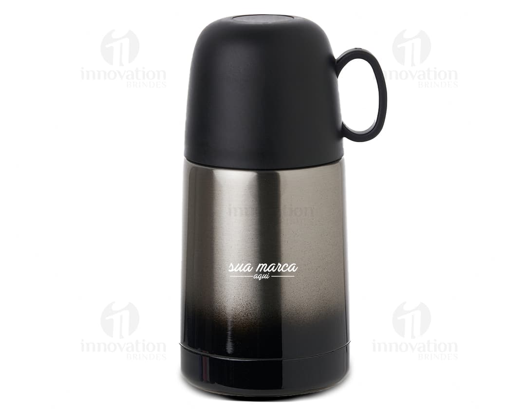 Garrafa térmica 250ml de metal brilhante para manter suas bebidas quentes ou frias por horas. Ideal para levar para o trabalho, viagens ou academia. Design elegante e funcional para cuidar da sua hidratação diária. Adquira já a sua!
