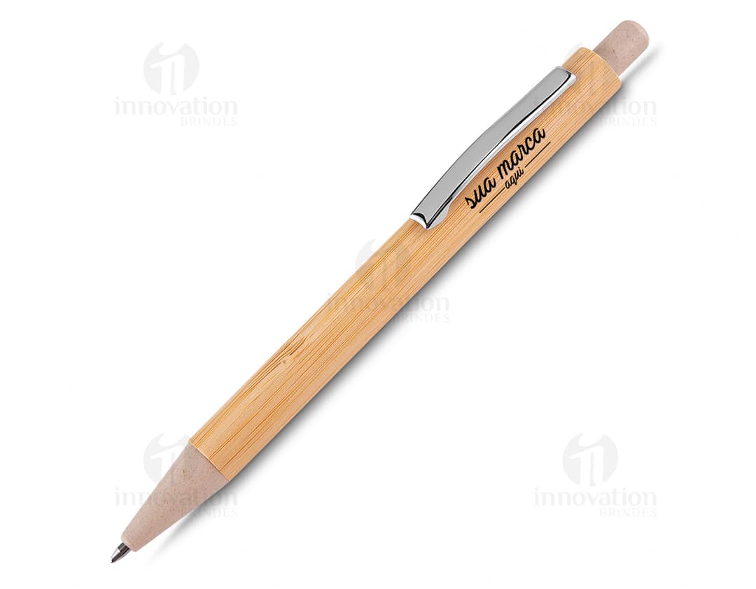 Caneta de bambu, ideal para escrita suave e sustentável. Feita de madeira e aço, perfeita para uso escolar e profissional. Adquira já a sua!