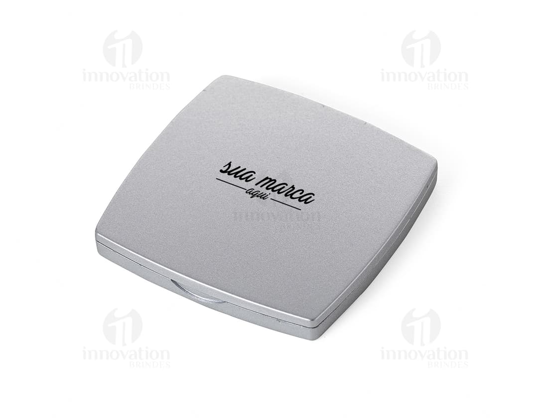 Espelho plástico duplo para brindes de negócios modernos. Item tecnológico e prático, ideal para desktop e conexões individuais. Personalize com sua marca!