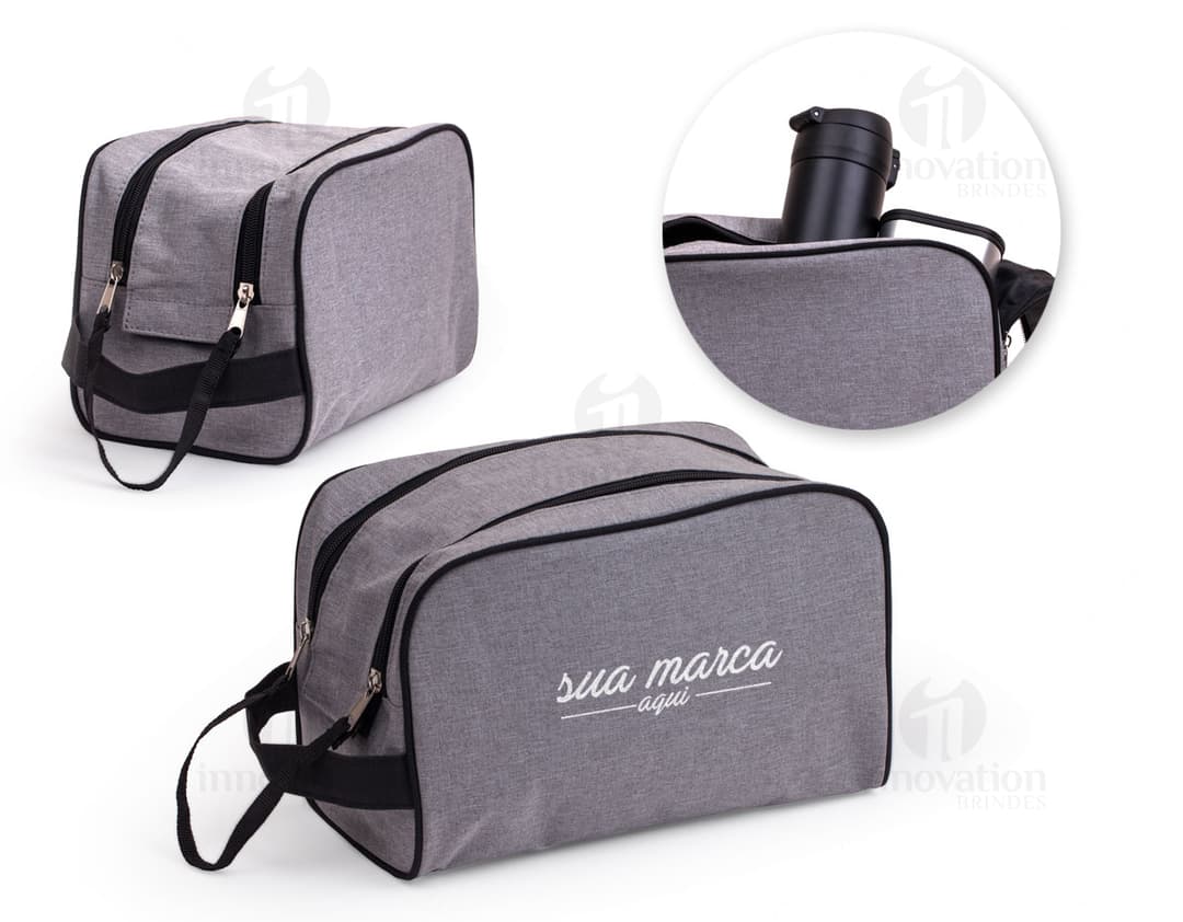 Necessaire de Couro Clássica e Elegante para Viagem e Shopping. Bolsa de luxo, moderna e retrô, com alça e fecho. Ideal para guardar acessórios e maquiagem.