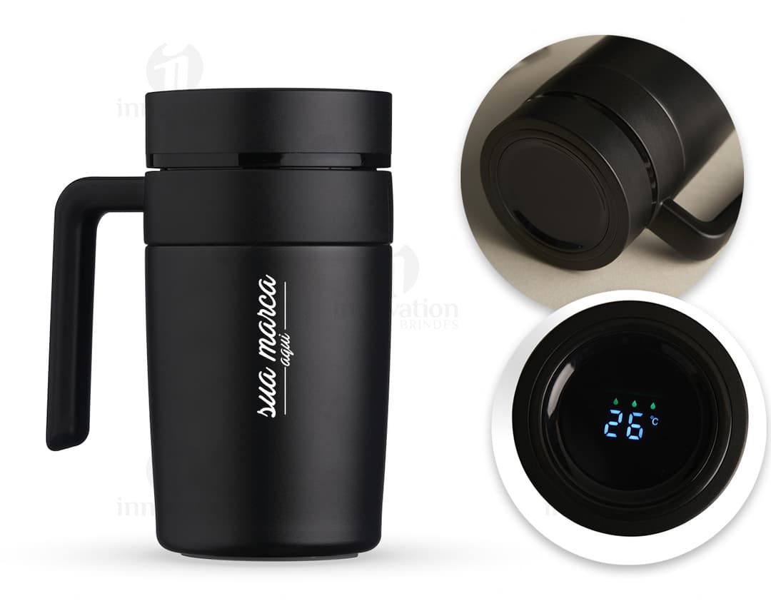 Caneca Térmica 500ml com Display LED - Mantenha sua bebida quente por mais tempo com essa caneca moderna e prática. Perfeita para o dia a dia, possui display LED para mostrar a temperatura. Ideal para quem busca praticidade e estilo. Garanta a sua!