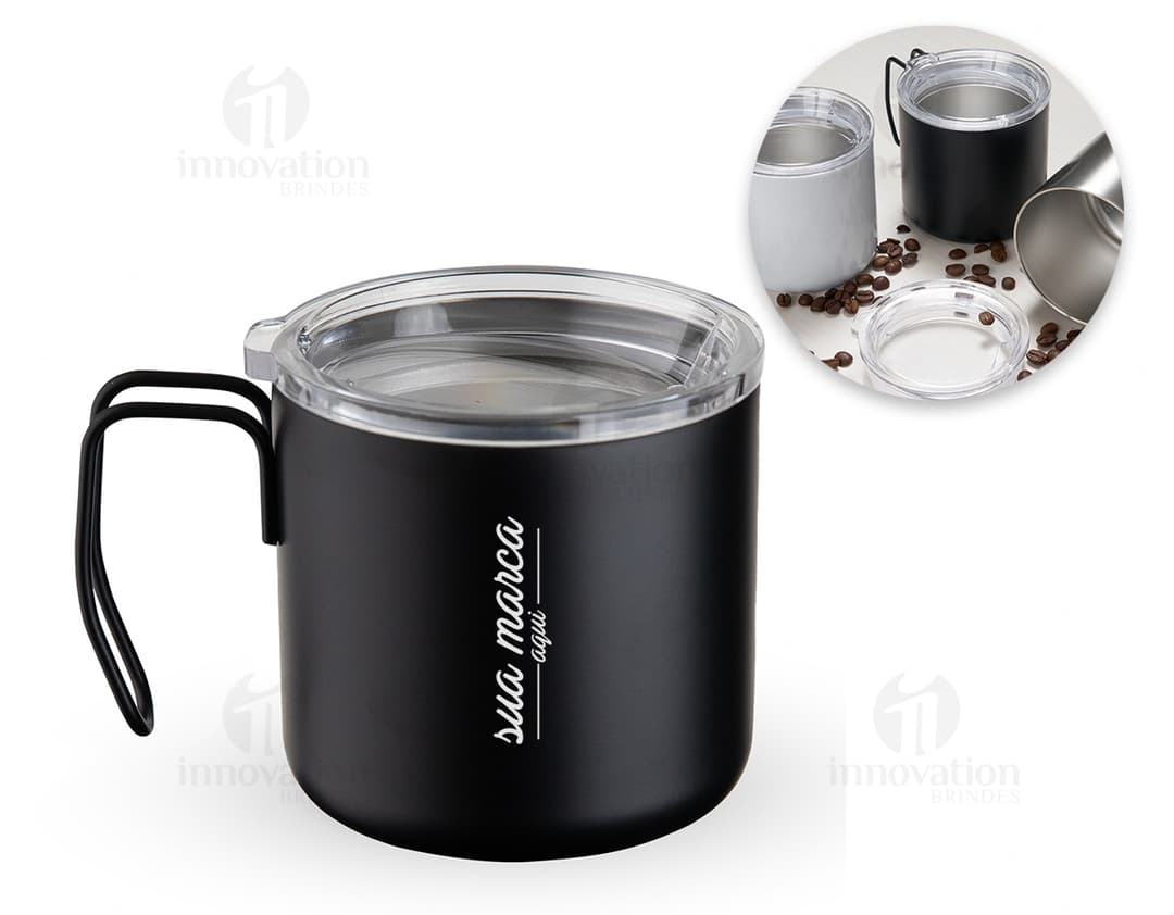 Caneca Inox 350ml - Ideal para desfrutar do seu café ou chá favorito pela manhã. Feita em material resistente e de alta qualidade, essa caneca combina praticidade e elegância em um único produto. Adquira já a sua e experimente momentos de sabor e aroma inigualáveis.