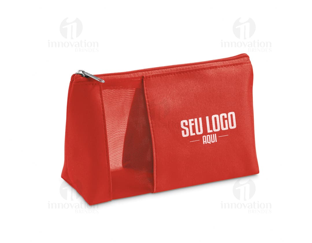 Necessaire de microfibra marrom com zíper preto utilizada para armazenar objetos pessoais, como dinheiro, cartões, documentos e maquiagem. Ideal para viagens e organização de acessórios.