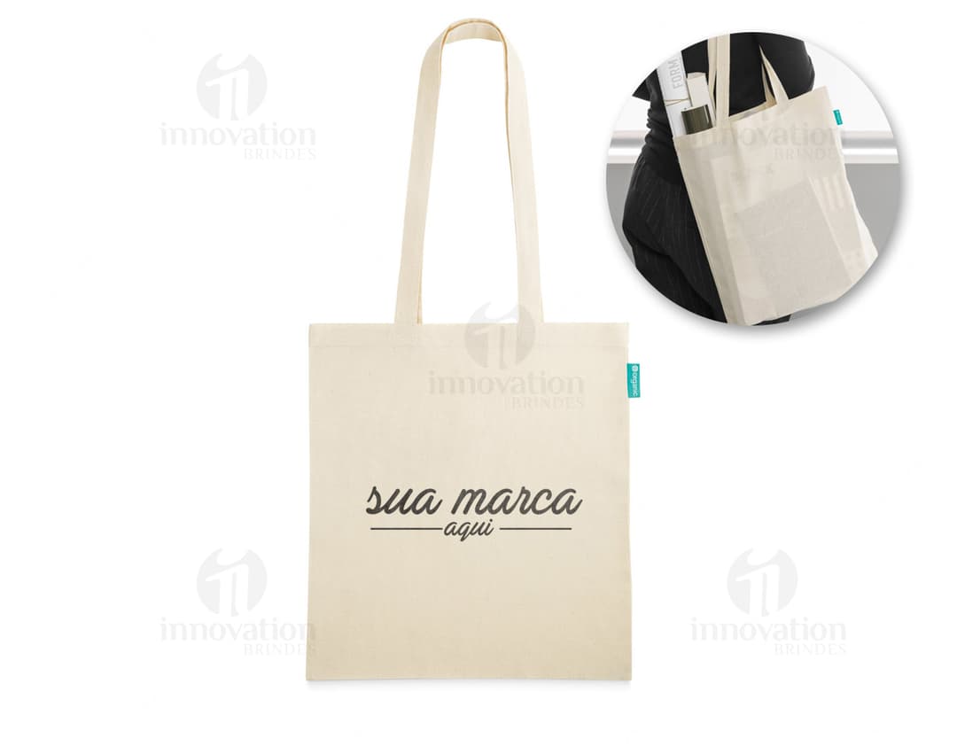 Sacola de algodão 370 x 410 mm - Prática e versátil para suas compras! Feita em material resistente, com design moderno e sustentável. Aproveite para adquirir a sua agora!