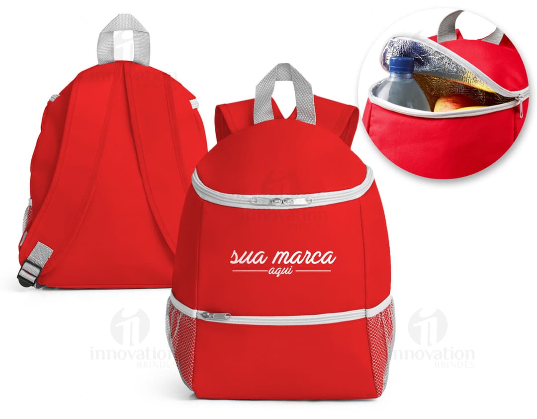 Mochila térmica de 600D preta com bolso frontal, feita de couro e nylon, possui alça de transporte e zíper. Ideal para viagens e armazenamento de objetos. Elegante e moderna, é perfeita para uso pessoal ou empresarial.