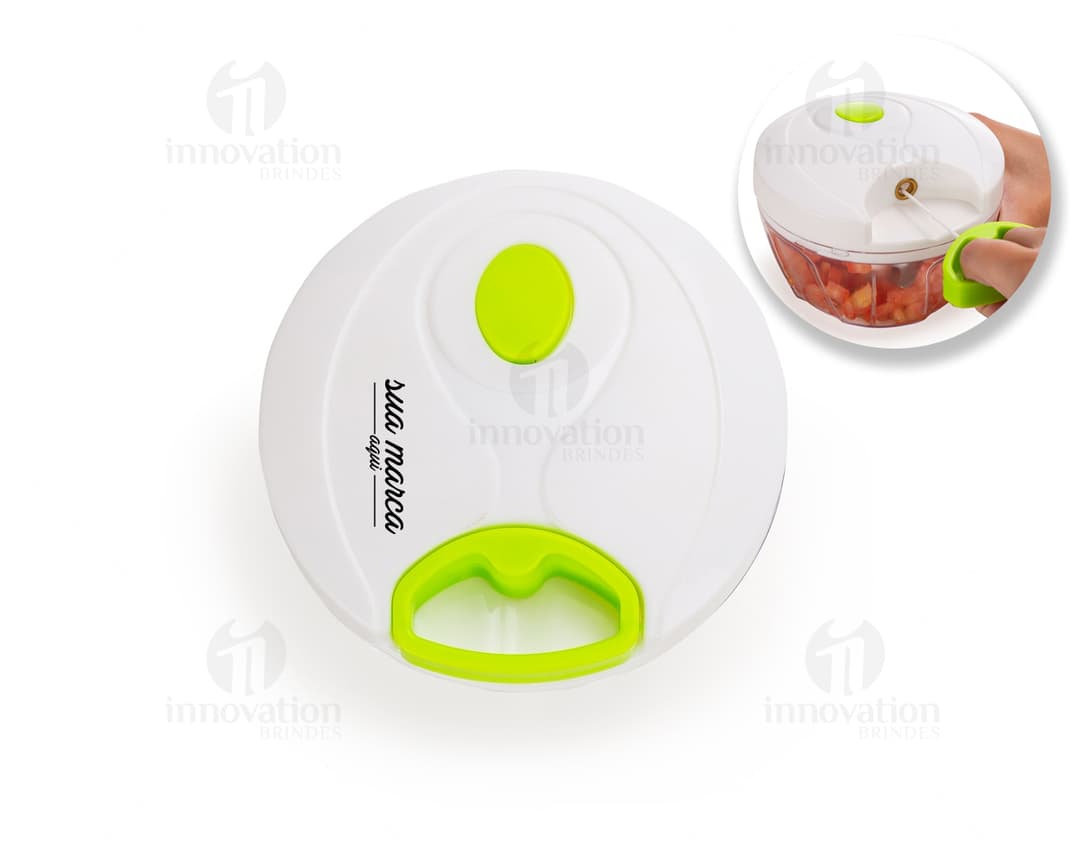 Container colorido vazio com design vibrante, utilizado para armazenar alimentos e ingredientes para preparo de refeições.