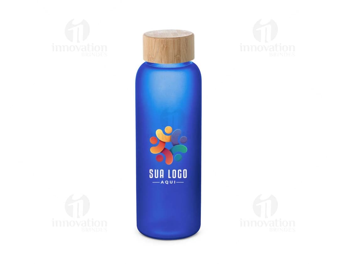 Squeeze de vidro borossilicato transparente com tampa de metal e alça de silicone.