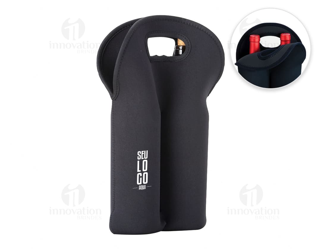 Porta Garrafas Isotérmico Duplo de design moderno e elegante, feito de plástico e metal. Possui formato curvo e brilhante, com capacidade para um frasco de vidro ou plástico. Ideal para manter a temperatura de bebidas frescas.