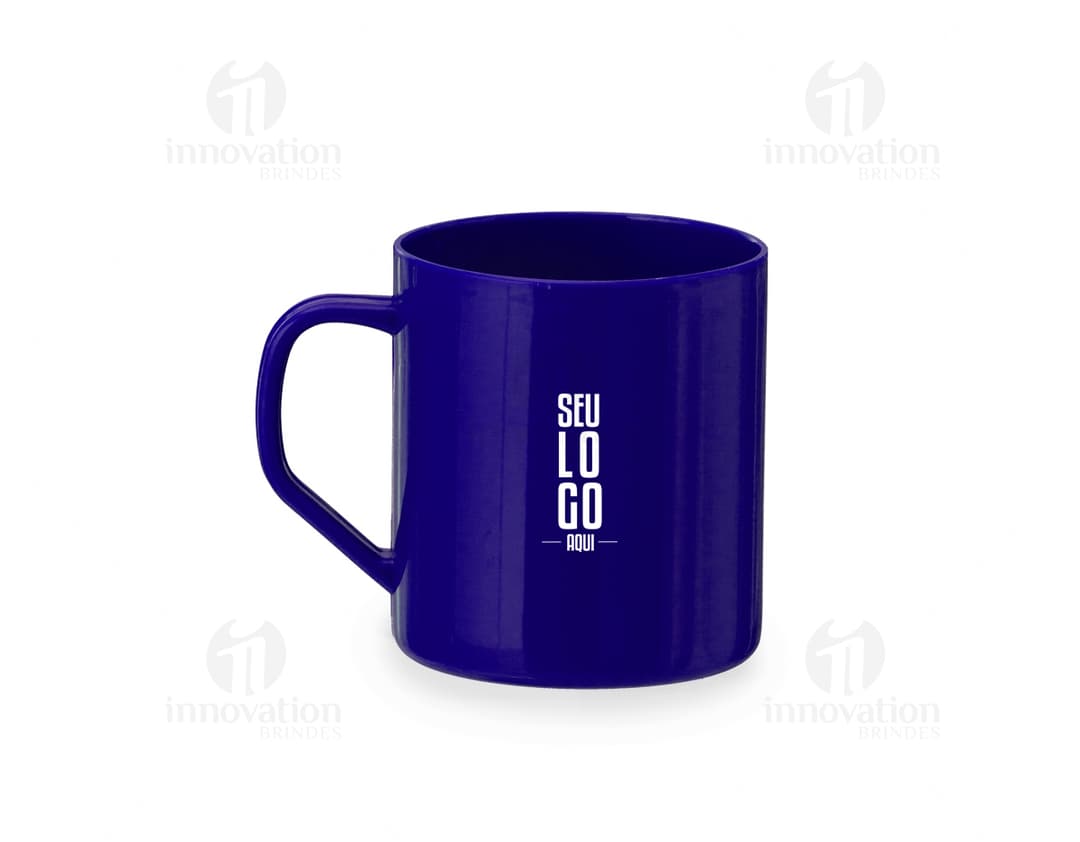Caneca plástica amarela de 400ml, com design clean e brilhante. Mug vazia com handle preto, ideal para café da manhã.