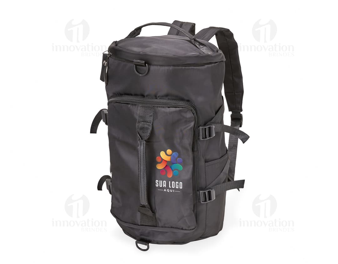 Bolsa esportiva de 25 litros impermeável em couro preto, estilo moderno e elegante, com alça de mão e alça de ombro, fecho em zíper, ideal para viagens, compras e uso pessoal.