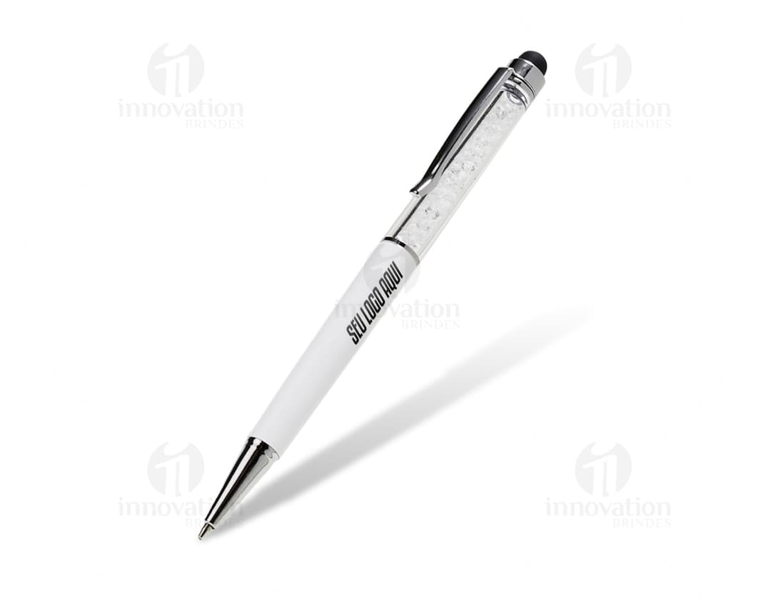 Caneta Plástica Touch com detalhes em cristais.