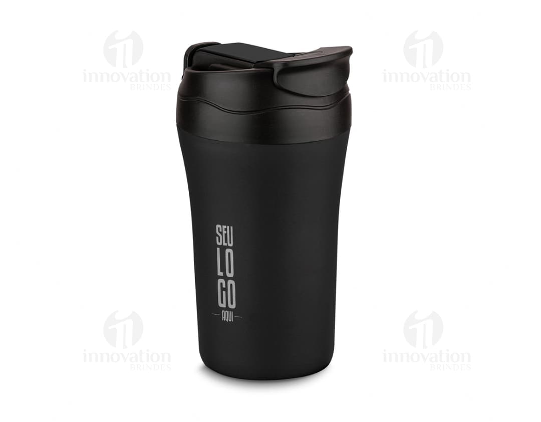 Copo térmico 300ml em aço inoxidável preto. Mantenha sua bebida quente ou fria por horas. Ideal para uso pessoal, academia ou escritório. Design elegante e prático. Produto de alta qualidade para todos os momentos. Escolha sustentável e saudável para o seu dia a dia.