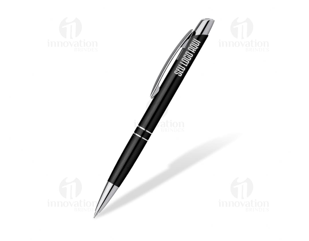 Esferográfica em alumínio azul com clipe, um utensílio de escrita de metal, ideal para uso escolar, escritório ou desenho. Corpo colorido e design elegante, perfeito para escrita criativa e business.