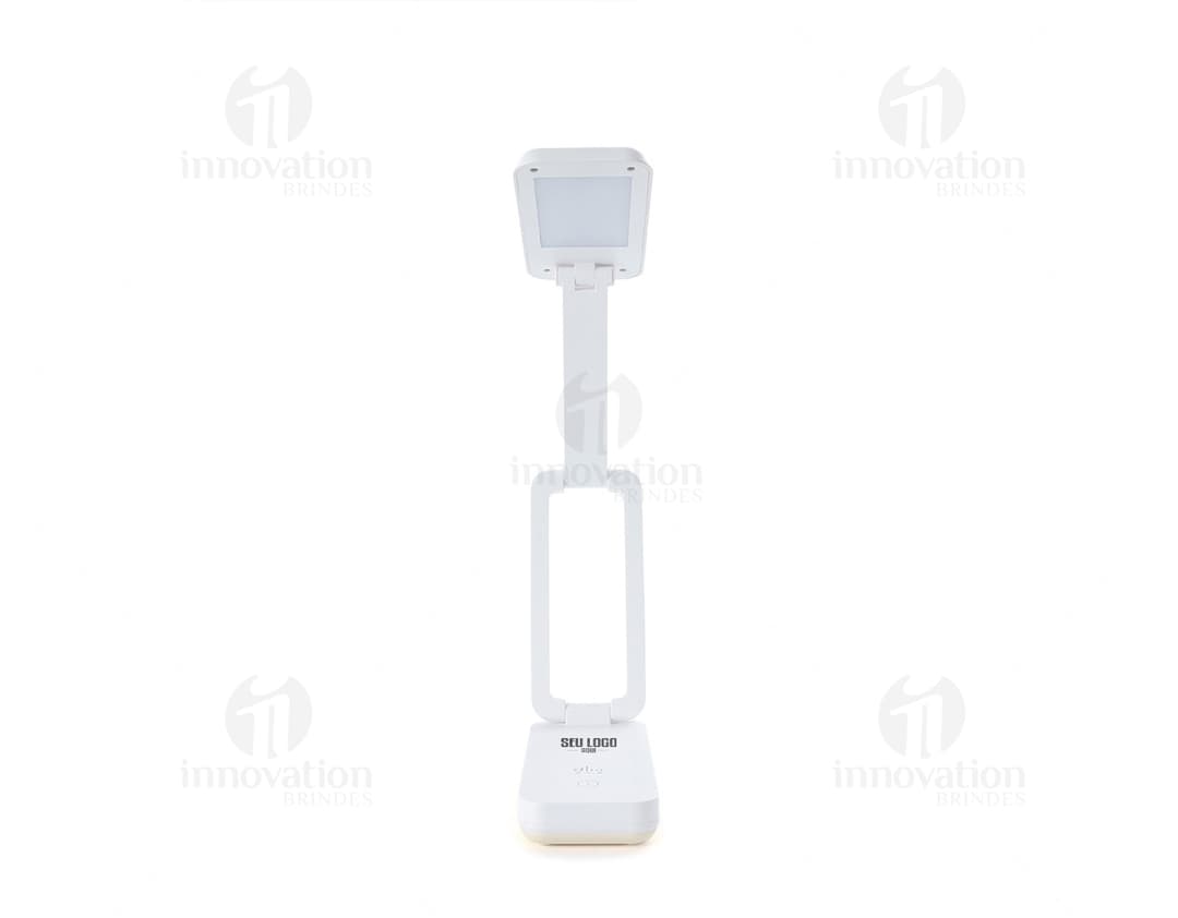 Luminária Retrátil preta e moderna, que lembra um celular. Contém botões e tela digital, feita de plástico e metal. Perfect para uso em casa, escritório ou indústria.