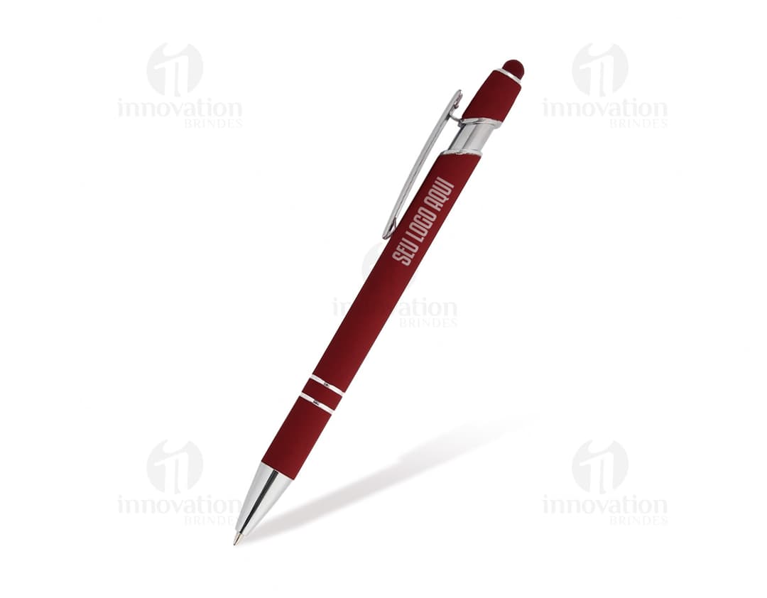 Caneta Metal Touch na cor prateada com ponta touch screen.