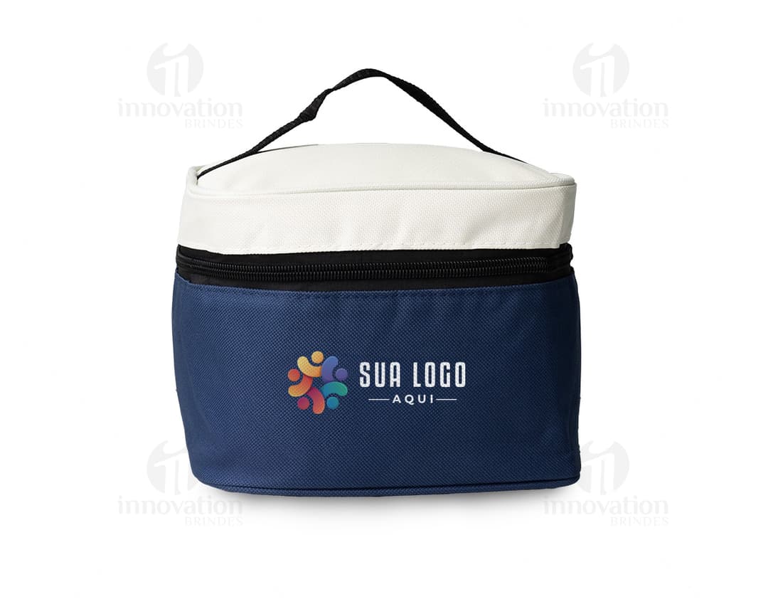 Bolsa térmica nylon 4L c/ plaquinha preta. recipiente vazio para conservar alimentos, utensílio de cozinha em metal brilhante com alça para transporte.