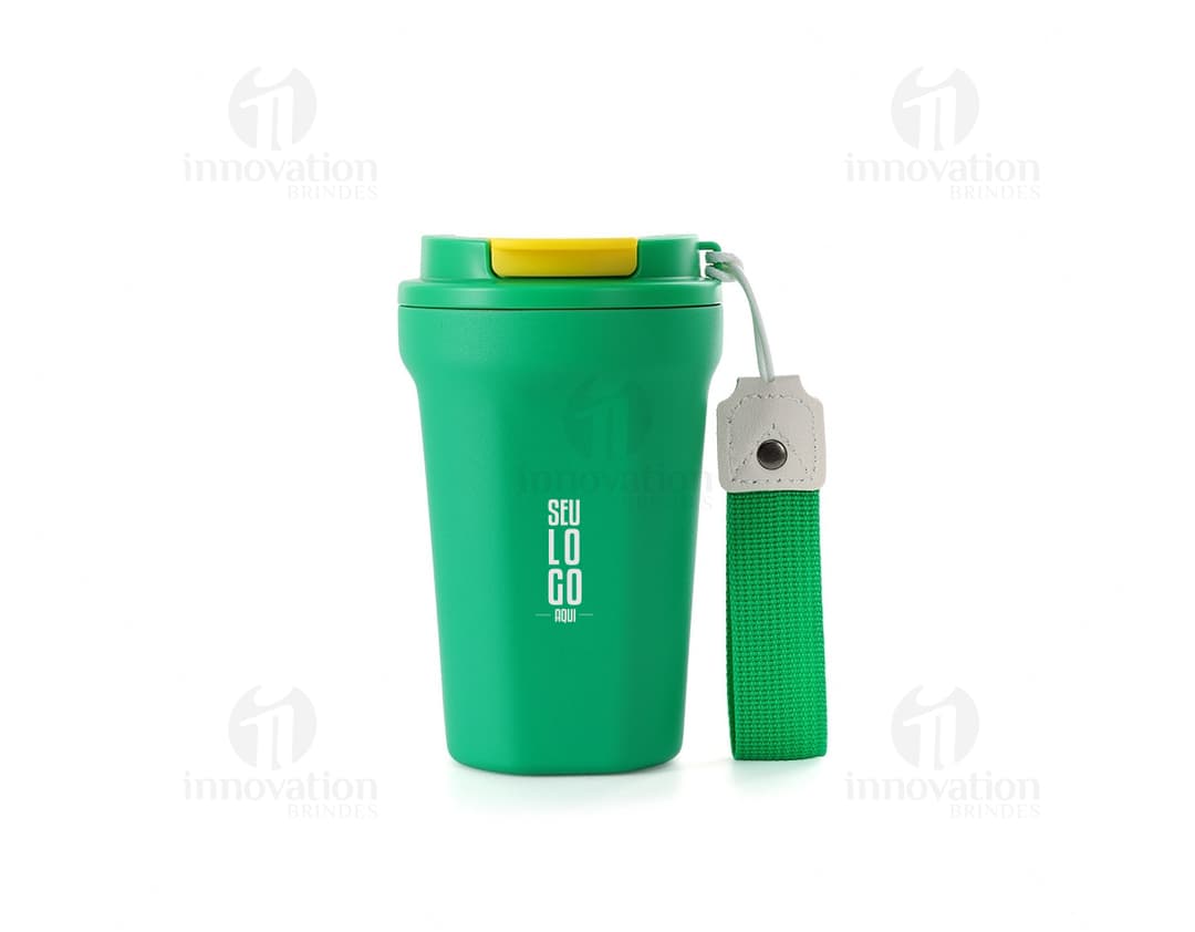 Bottle de metal prateado, item de higiene pessoal com capacidade de 350ml.