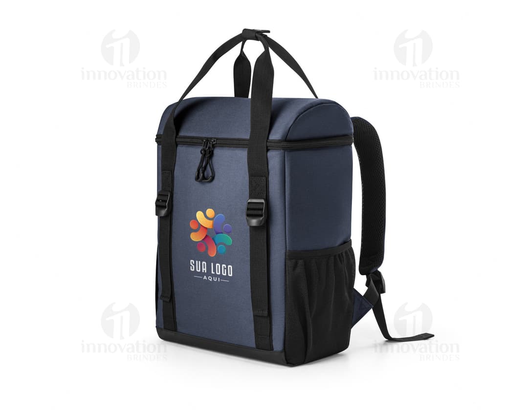 Mochila térmica almofadada em couro preto 3D, moderna, com suporte para dispositivo e equipamentos de negócios. Ideal para armazenamento de objetos, como vestimenta à prova de balas, em ambiente de escritório. Estilo vintage e elegante, confortável e prática para viagens ou uso diário.