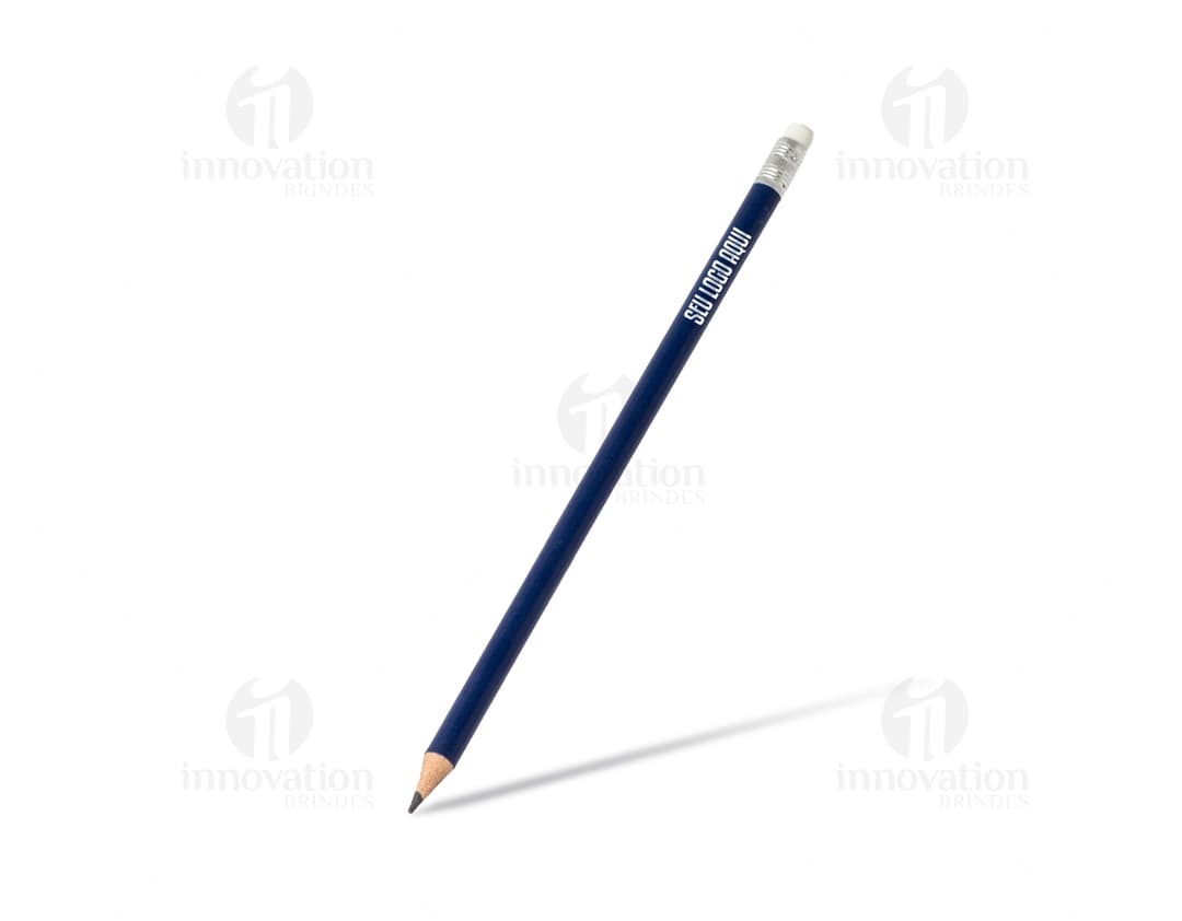 Lápis com borracha amarelo e azul em fundo branco.