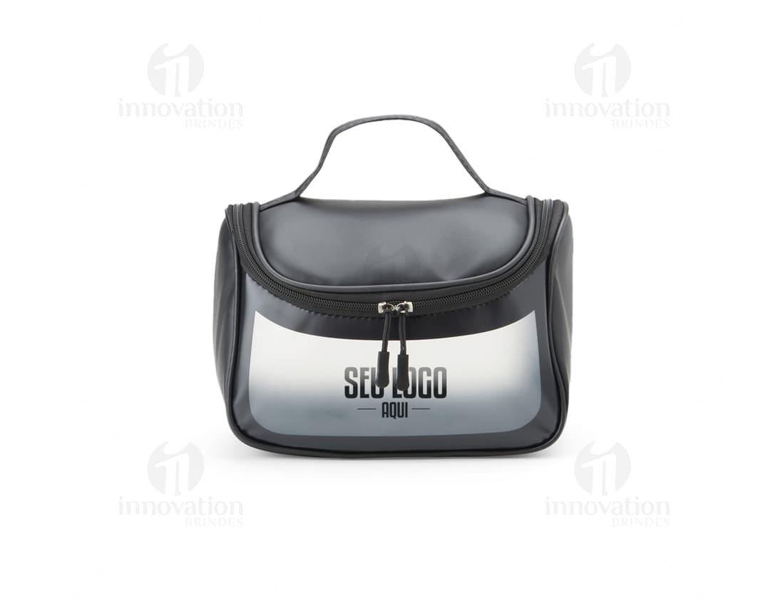 Nécessaire PU preto de luxo em estilo moderno. Feito de couro PU, possui zíper, alça e detalhes em metal. Perfeito para viagens, trabalho ou cuidados pessoais. Elegante e prático, ideal para profissionais de negócios ou para quem busca uma bolsa de mão sofisticada.