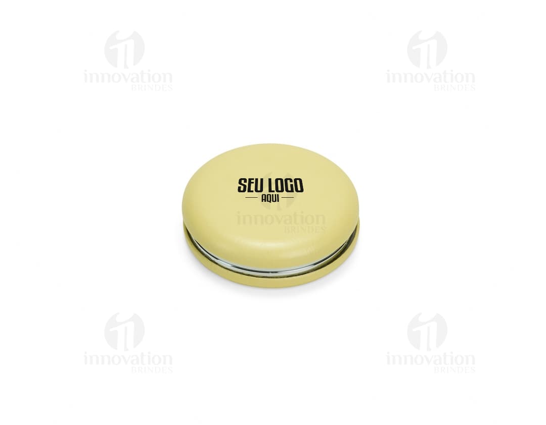 Espelho Duplo Revestido em PU com reflexo de ovos de galinha, pó de maquiagem, alimentos saudáveis, ícones coloridos e brilhantes como um botão de easter.