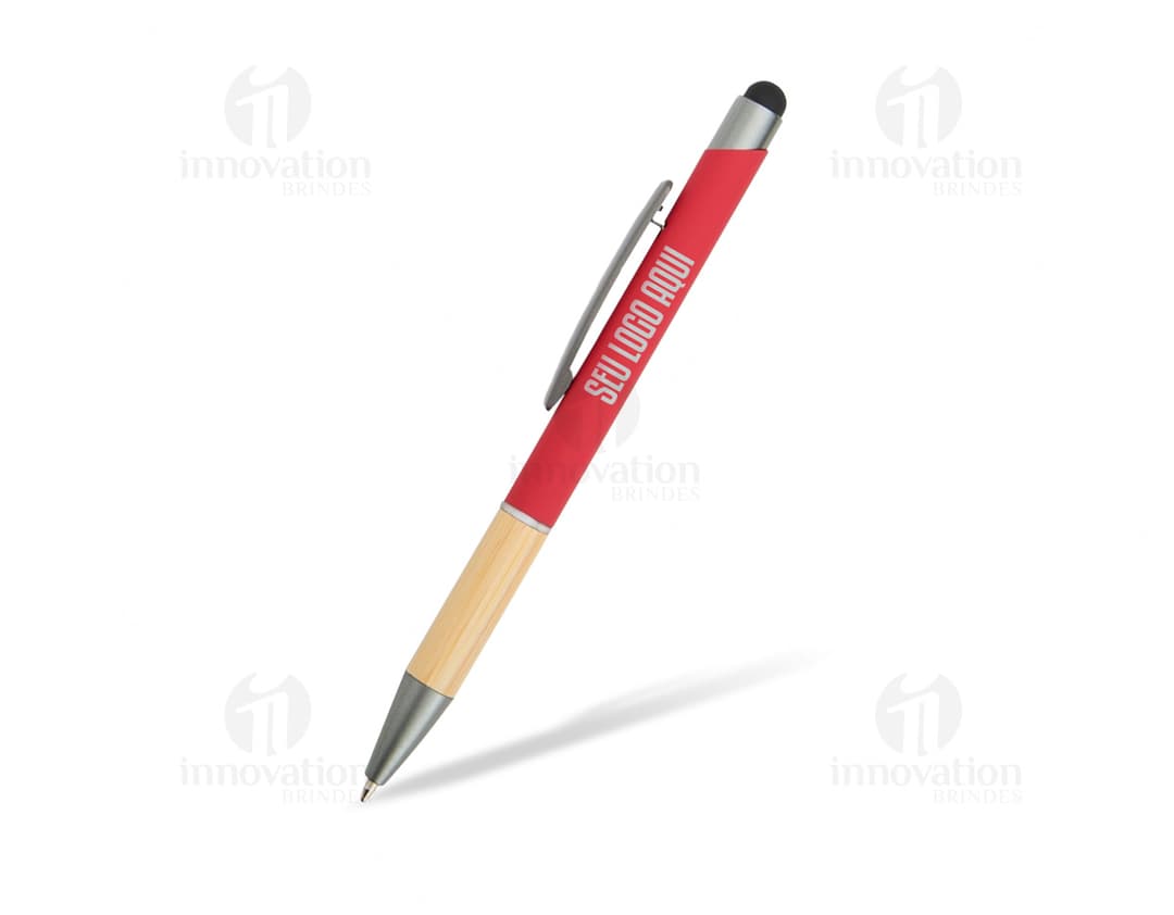 Caneta Metal Touch preta, com design elegante e ponta touch screen.
