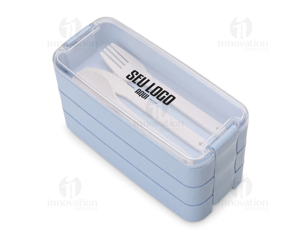 Marmita Palha de Trigo 3 Divisórias em fundo branco, separada em três compartimentos para alimentos.