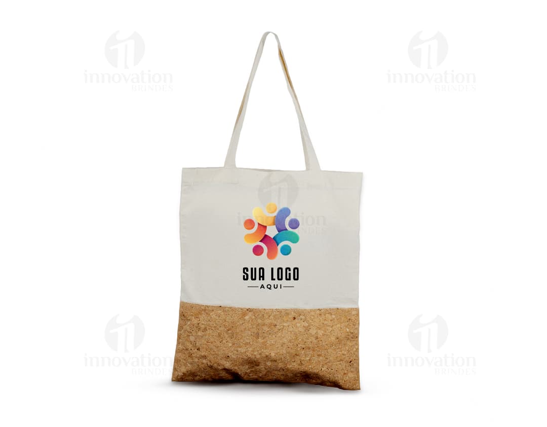Bolsa de Algodão 140g/m² com alças ecológicas, feita de tecido resistente em cor neutra.