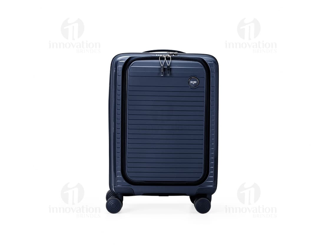 Mala de Bordo 43L na cor preta, com rodinhas e alça retrátil.