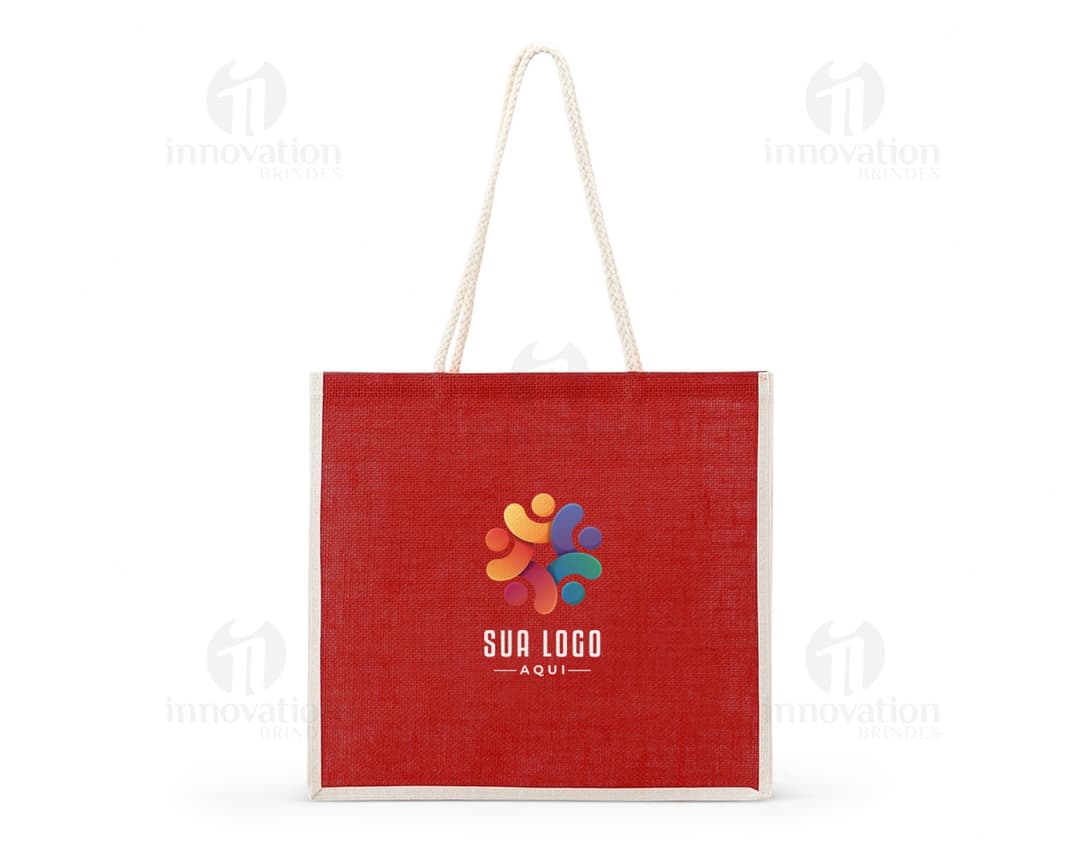 Sacola de juta na cor marrom com alças grandes e resistente.