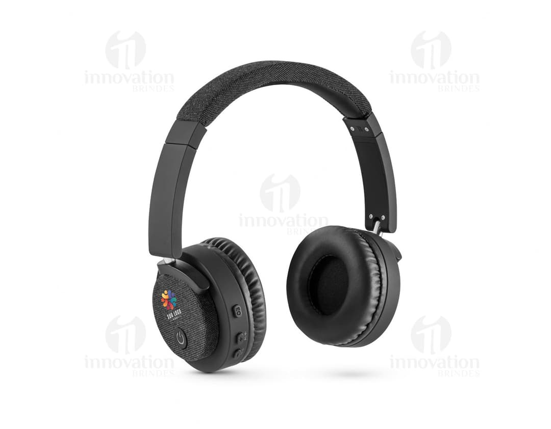 Fones de ouvido sem fios em cor preta, com design moderno e elegante.