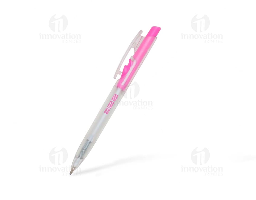 Caneta plástica azul com tampa e design simples.