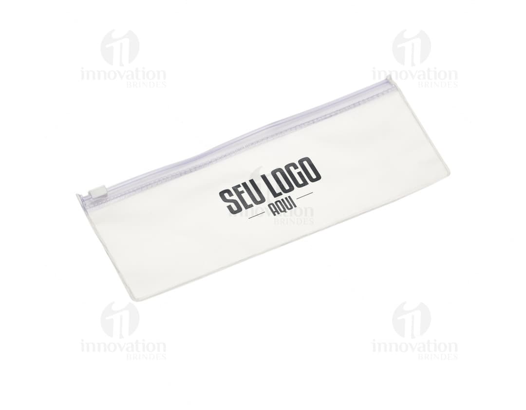 Estojo Zip Zap azul com fecho de zíper, ideal para armazenar materiais de papelaria.
