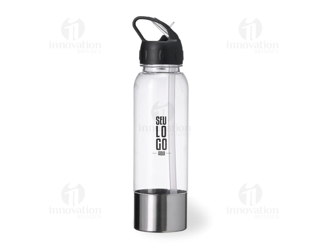 Squeeze Plástica com fundo branco e base de alumínio.
