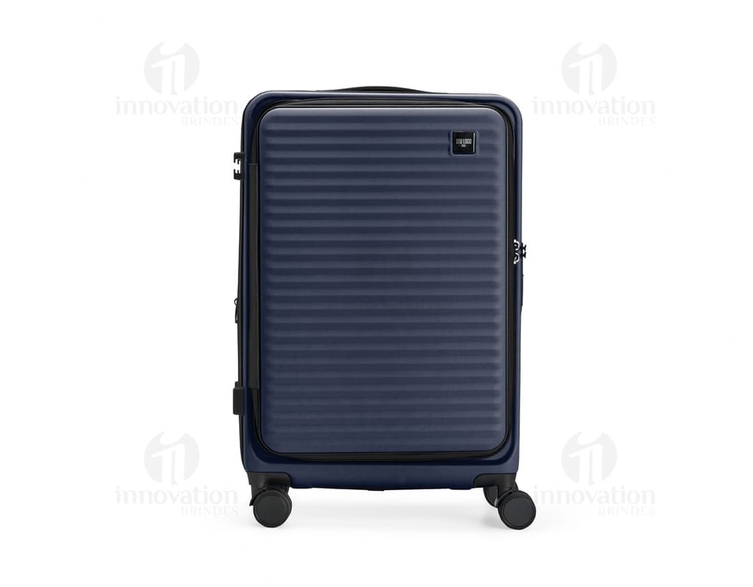 Mala de viagem de 49 litros feita de material resistente ABS.