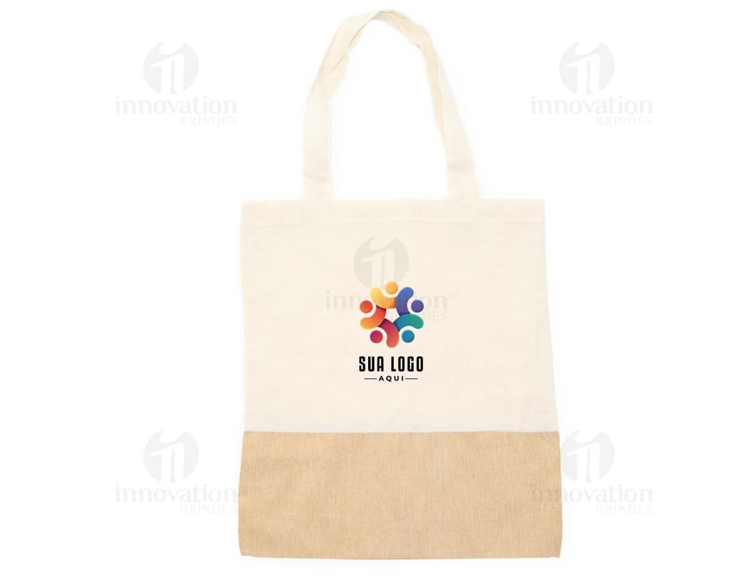 Sacola ecológica de algodão com estampa colorida.