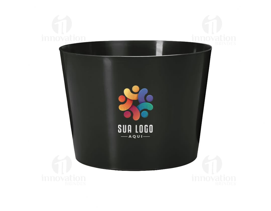 Balde plástico vermelho de 3 litros para pipoca, com alça e estampa de desenhos.