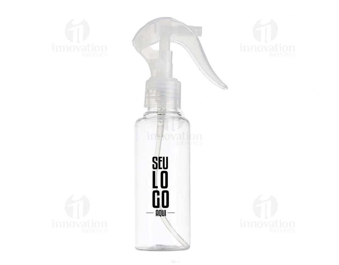 Borrifador Plástico 100ml transparente com tampa spray preta.