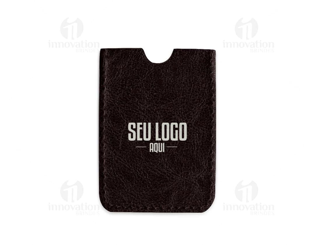 Porta Cartão Couro Sintético preto com capacidade para diversos cartões, feito de material durável e elegante.