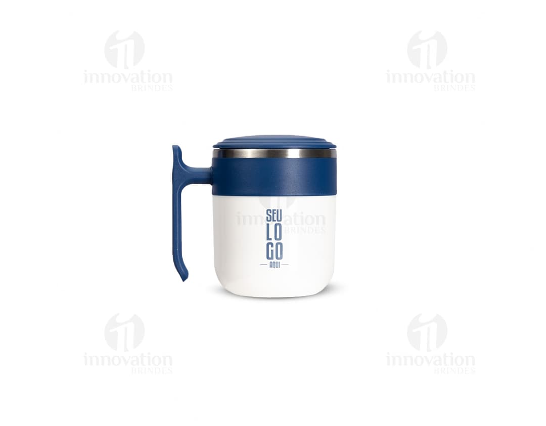 Caneca de inox 350ml em fundo branco.